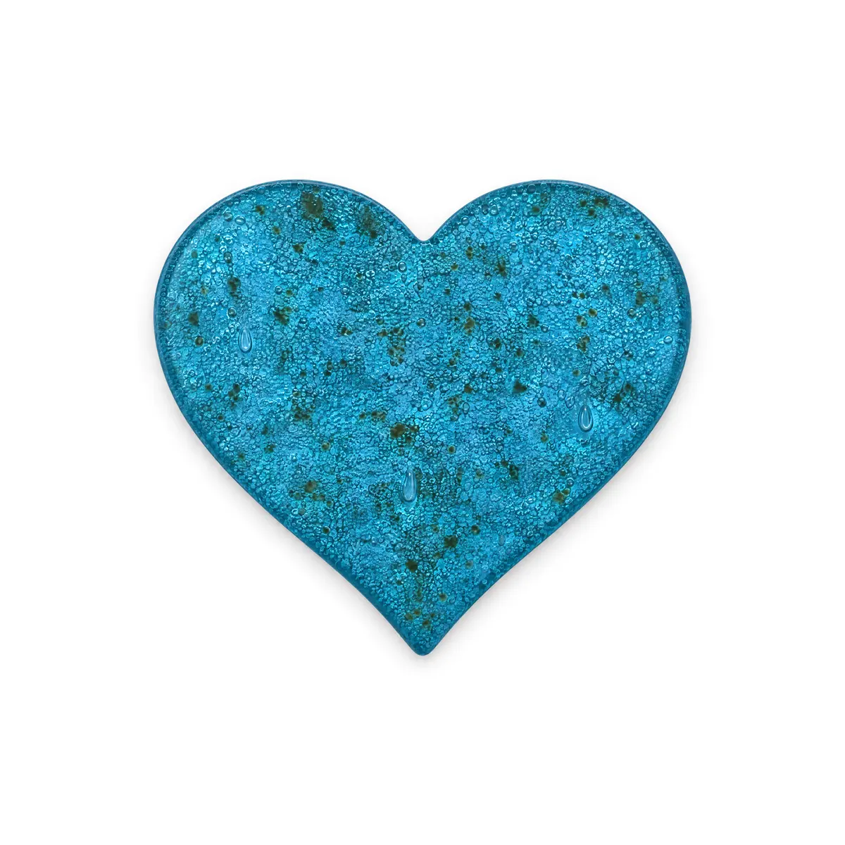 corazón de vidrio transparente turquesa moteado para lápida