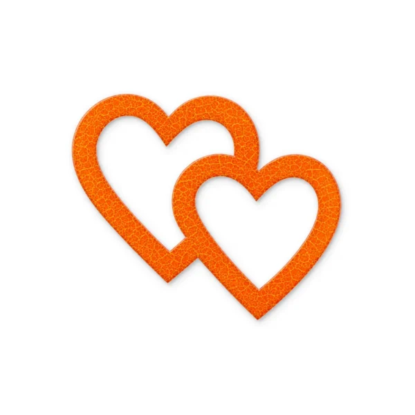 crackled orange interlocking glass hearts for a headstone, opaque and 10 mm thick, for bonding into a recess in a stone tablet