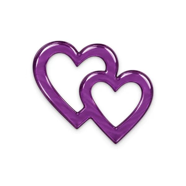 purple interlocking glass hearts for a headstone, slightly translucent and 10 mm thick, for bonding into a recess in a stone tablet