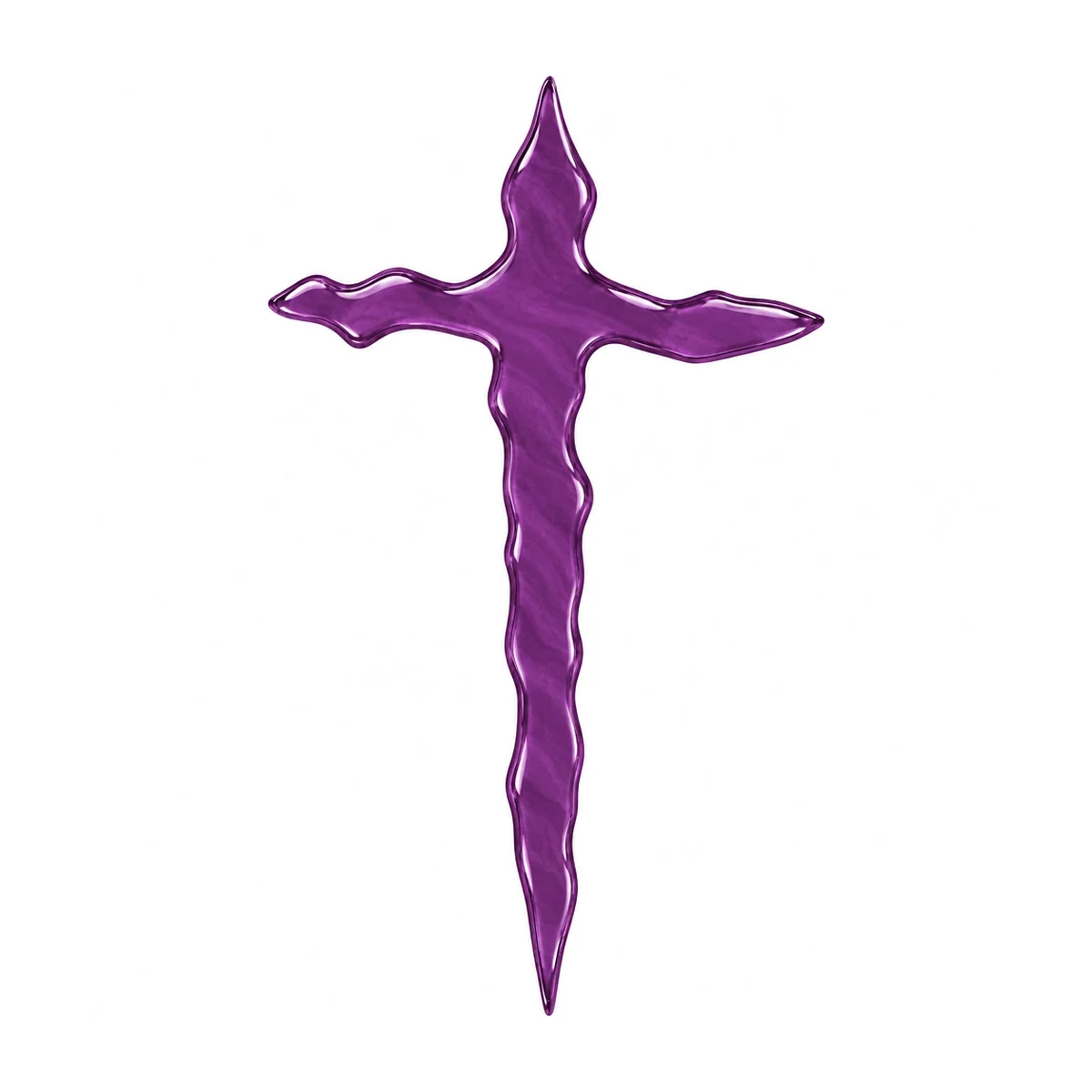purple irregular glass cross for a headstone in slightly translucent kiln-fused glass, with a glossy surface and wavy edges