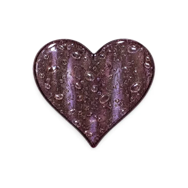 purple transparent glass heart with bubbles for a headstone