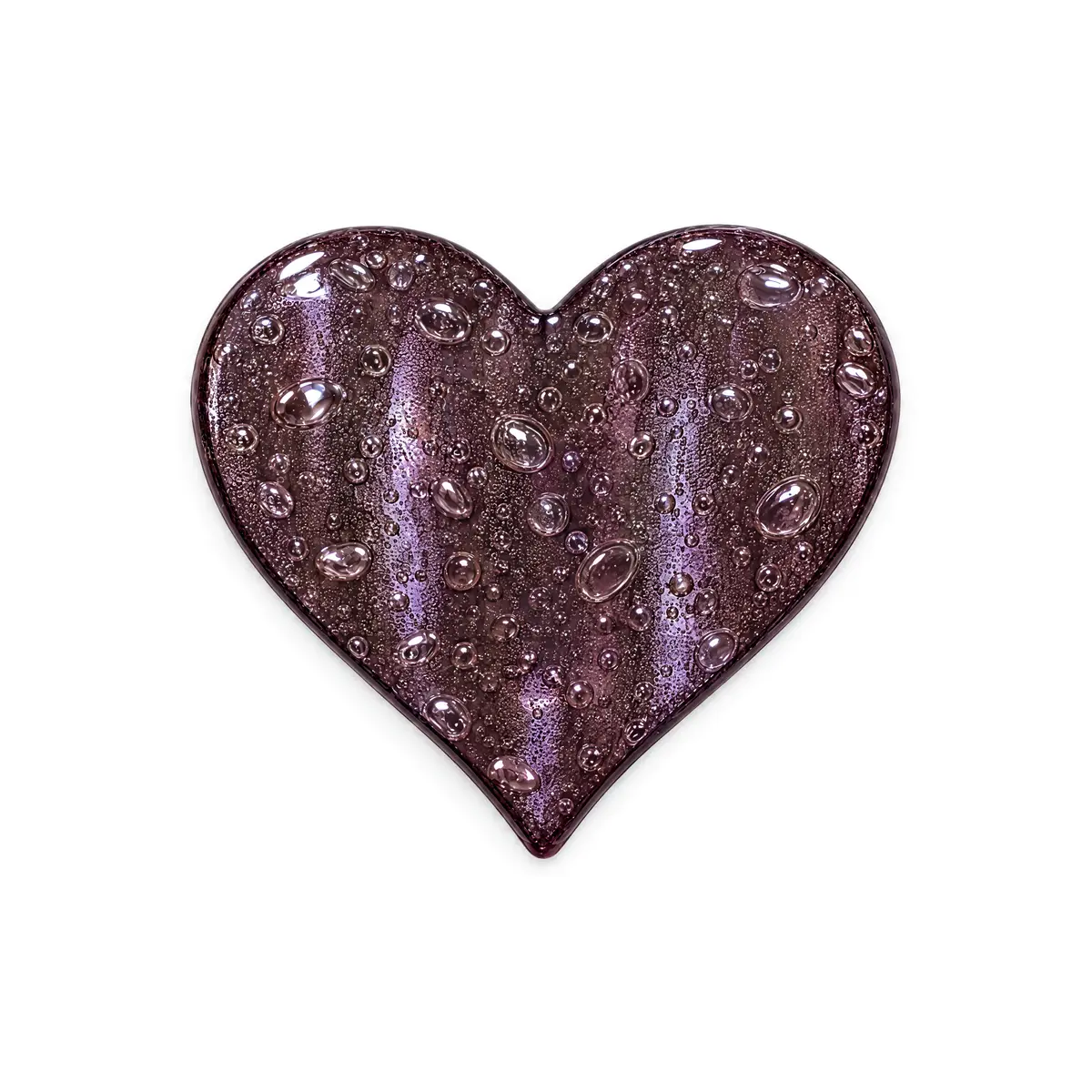 purple transparent glass heart with bubbles for a headstone