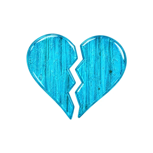 streaked turquoise split glass heart for a headstone