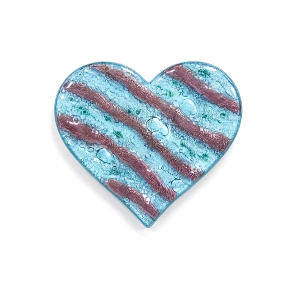 transparent glass heart with burgundy stripes for a headstone