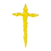 yellow irregular glass cross for a headstone in slightly translucent kiln-fused glass, with a glossy surface and wavy edges