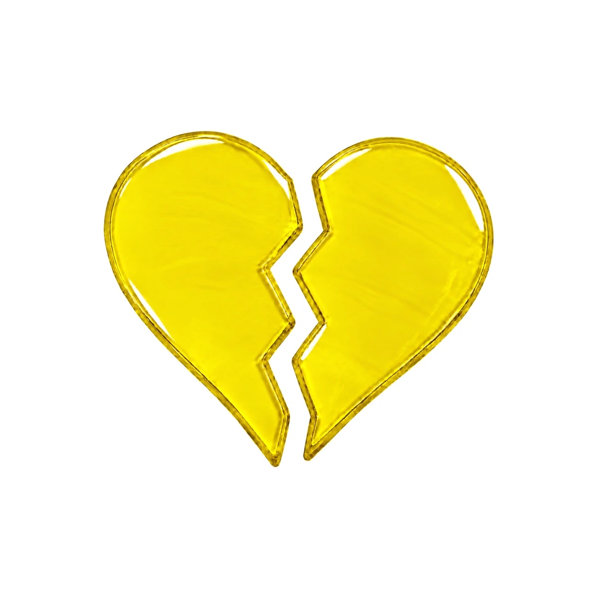 yellow split glass heart for a headstone